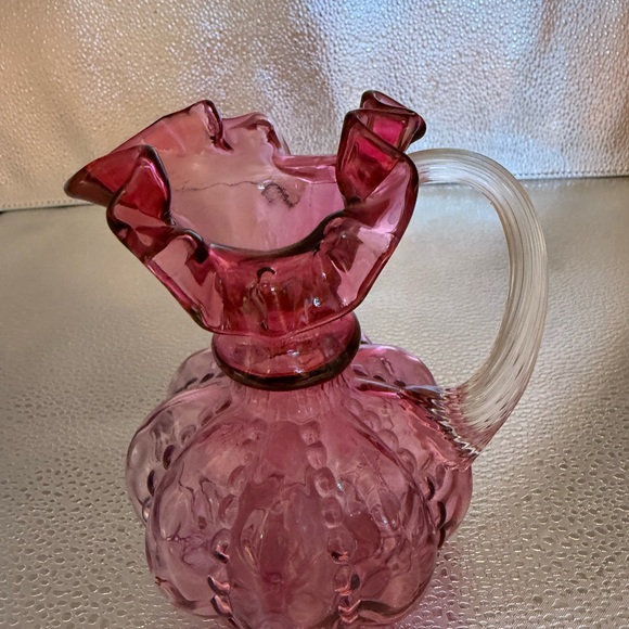 Fenton Cranberry Glass Pitcher with Ruffled Rim and dotted outside - Picture 8 of 11